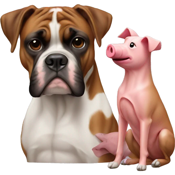 boxer dog with a toy pig emoji