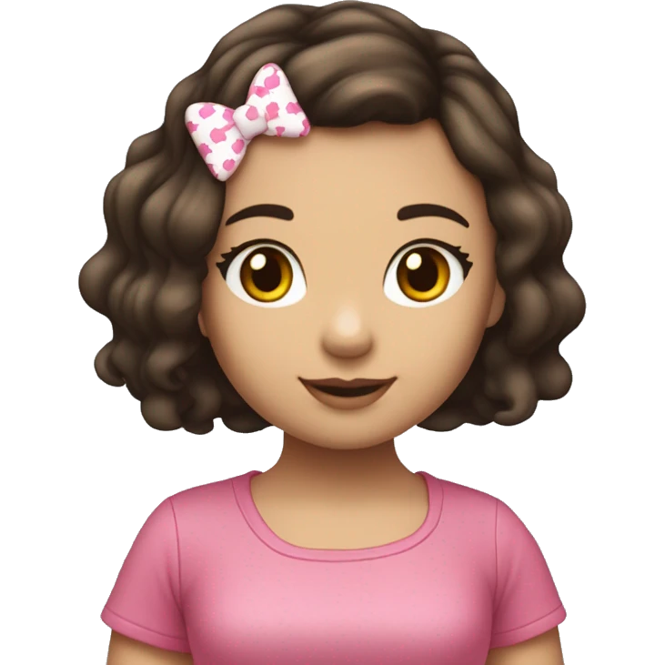 Menina morena de pele clara cabelo cacheado com uma roupa da Hello kitty  emoji