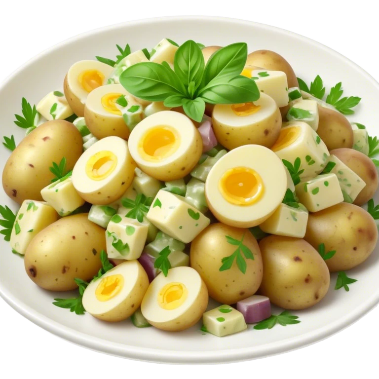 Cinematic Realistic Kartoffelsalat Dish Emoji, showcasing a traditional potato salad with fresh herbs and tangy dressing rendered with lifelike detail and vibrant, natural lighting. emoji