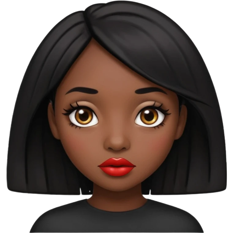 Dark skin gurl with black hair, big lips m, dark brown eye, octagon face shape and chinky eyes no red lipstick  emoji