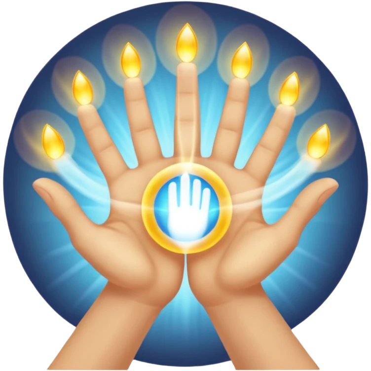 Spiritual healing light in hands with 5 fingers on each hand emoji