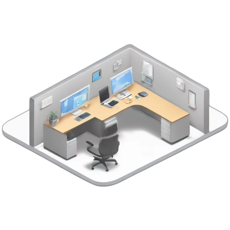 128x128 isometric square solid outline border containing indoor creative start-up office people active working computer simple clean workspace #edc31b emoji