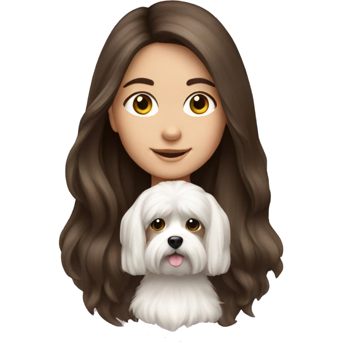Brunette girl long hair with Maltese dog emoji