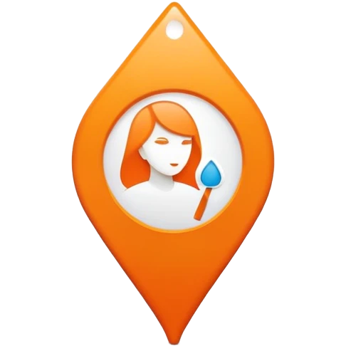 Orange Apple Maps teardrop-shaped location pin with flat white woman silhouette inside emoji