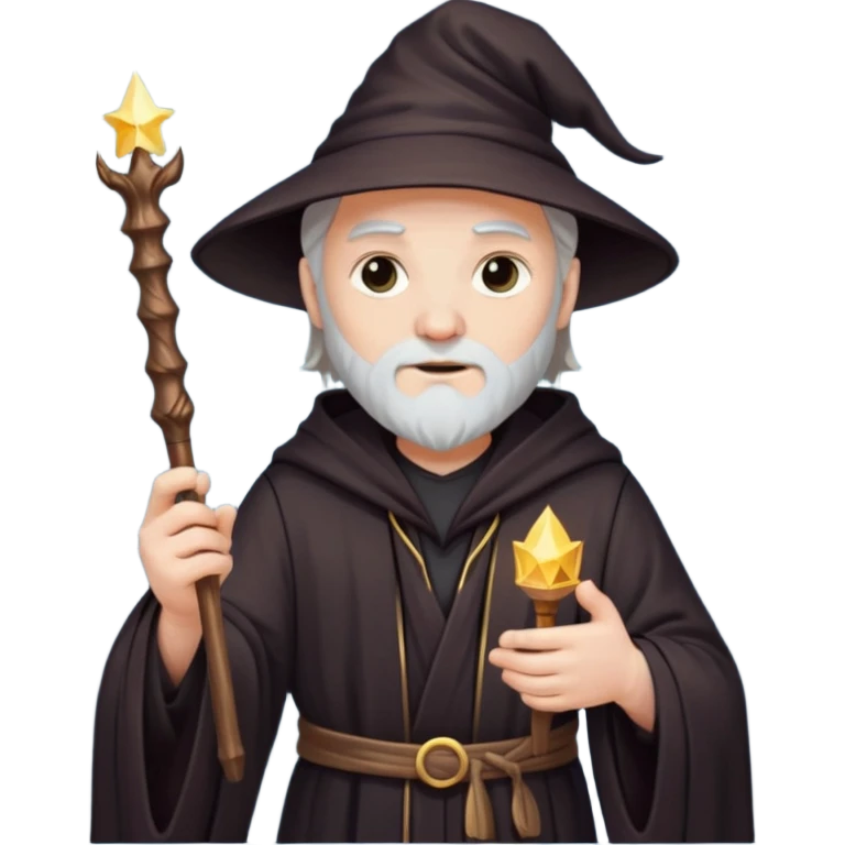 Wizard in dark robe holding magic wand emoji