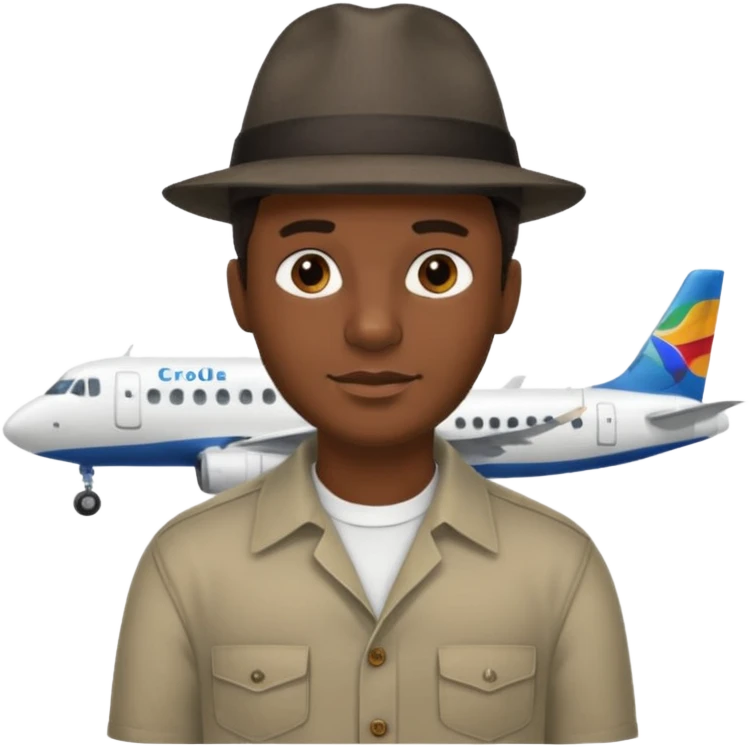 Visage homme créole réunionnais avec chapeau arrive avion emoji