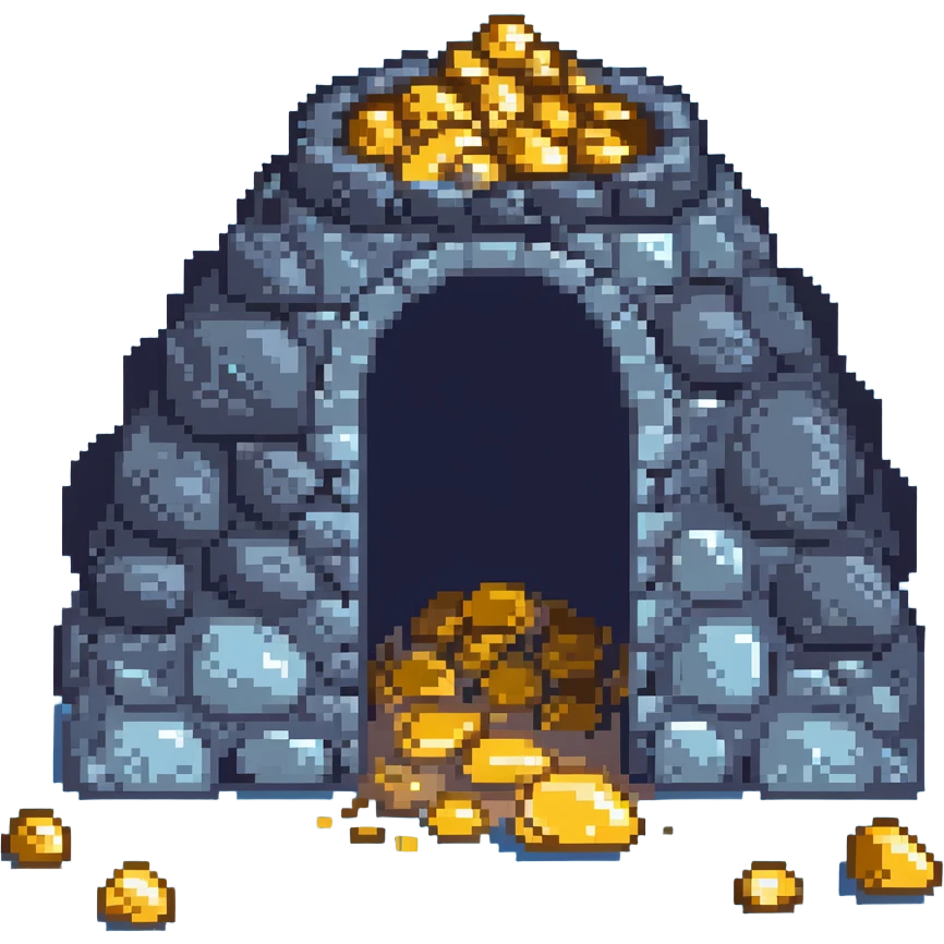 gold mine entrance with rocks and gold nuggets emoji