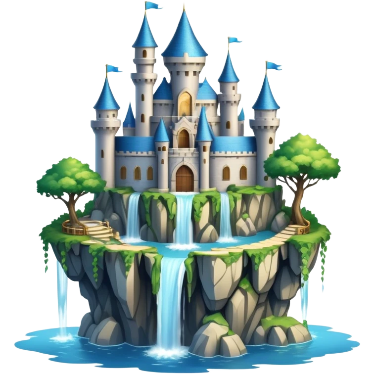 Fantasy castle on a floating island with waterfalls emoji