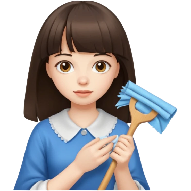 girl brunette with bangs long hair cleaning emoji