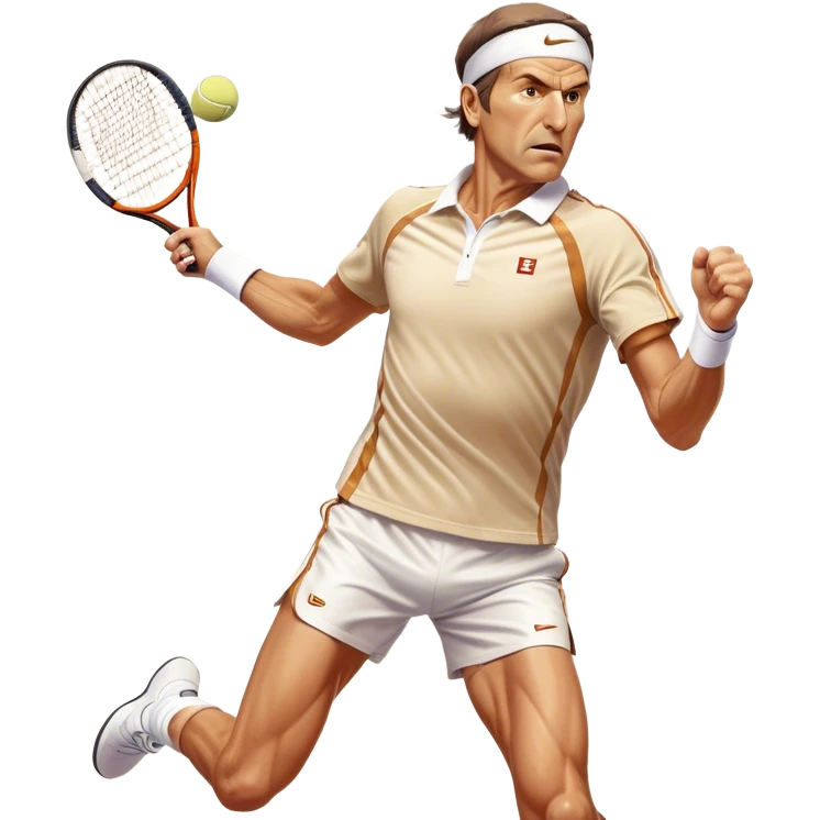 Cinematic Realistic portrait of Goran Ivanišević, depicted as an iconic tennis player in dynamic motion with detailed athletic gear and intense focus, illuminated by bold stadium lighting that accentuates his competitive spirit. emoji