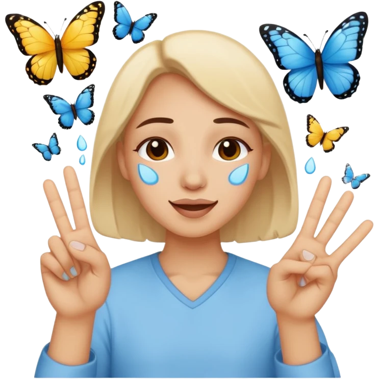 face holding back tears of joy with a peace sign and butterflies  emoji