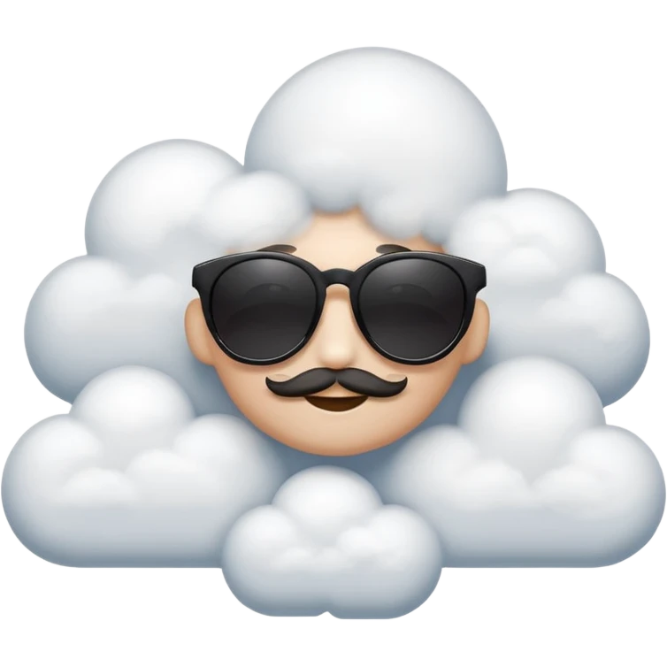Una cara con lentes de sol oscuros que, en lugar de boca, tiene una pequeña línea curva muy relajada, y está flotando sobre una nube esponjosa o recostada en una hamaca que cuelga de las esquinas del emoji. emoji