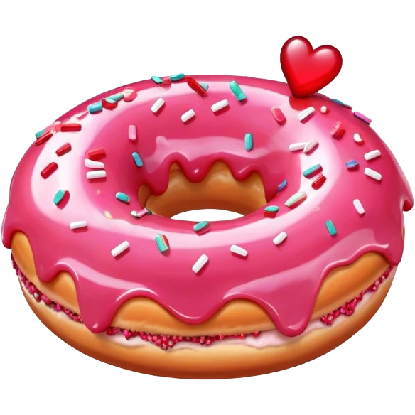 Strawberry donut with red heart sprinkles and pink crystal sprinkles  emoji
