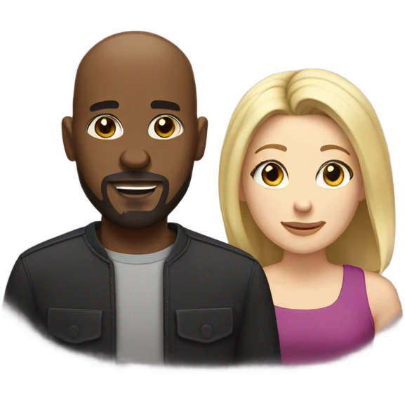 bald black man with goatee and white woman blonde shoulder length hair with brown eyes emoji