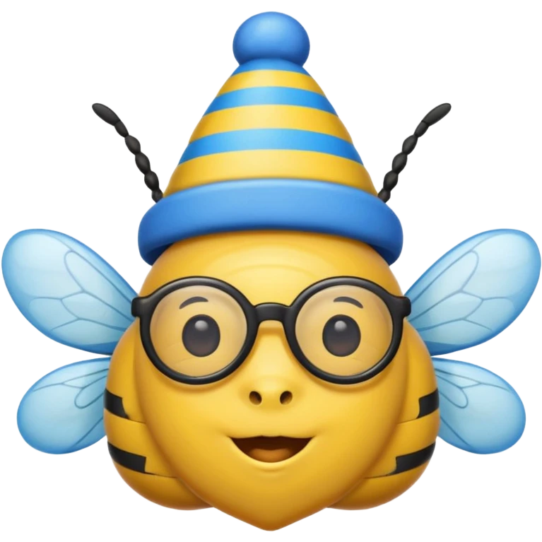 party blue hat bee with glasses emoji