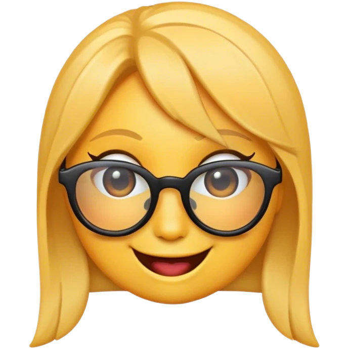 female yellow smiley face emoji, winking, glasses emoji