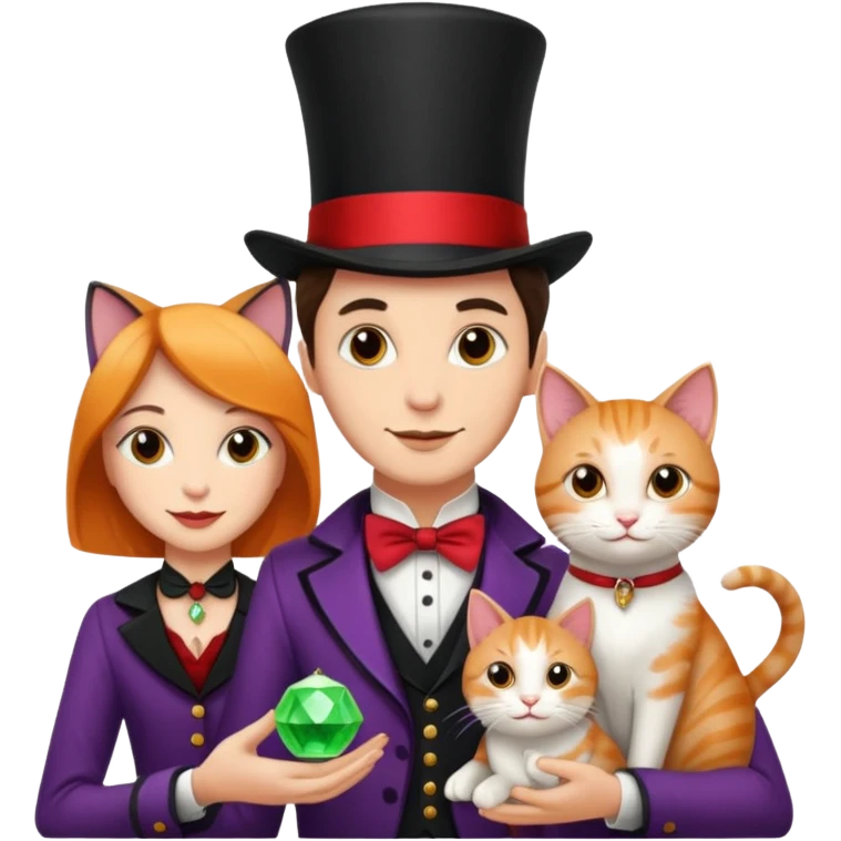 magician couple and their pet cat emoji