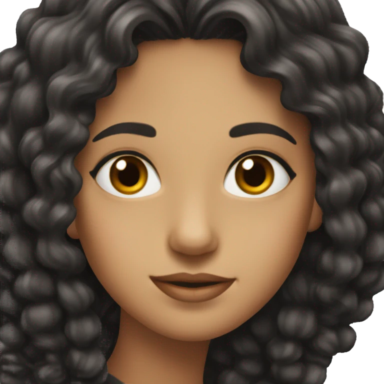 Lady with long curly black hair and brown eyes and pretty emoji