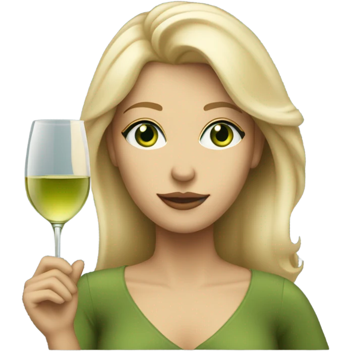Semi blonde lady with green eyes holding white wine glass emoji