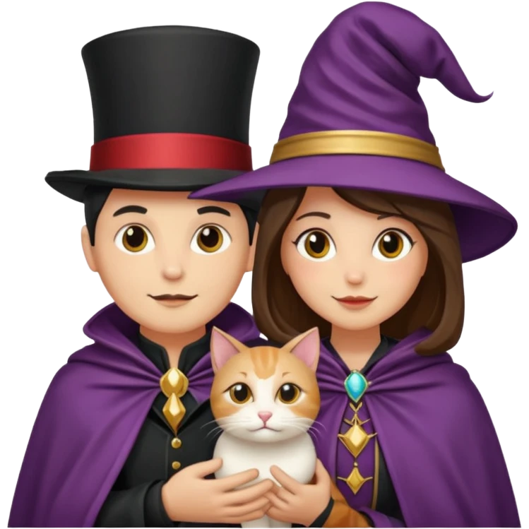magician couple and their pet cat emoji