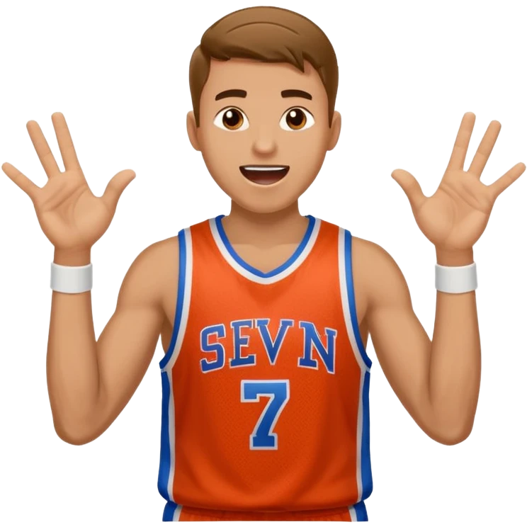 Maverick Trevillian in the crowd at an amateur basketball game. He leans towards the camera and enthusiastically shouts "six seven while performing a distinctive hand gesture: both hands open, palms facing upward, moving up and down as if weighing two options. emoji