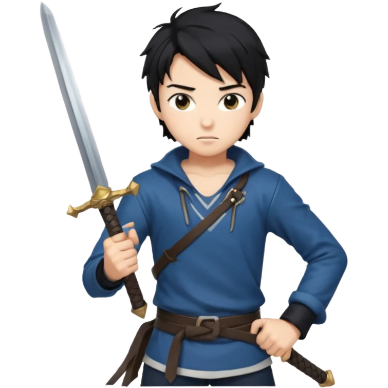 Create me an anime character boy emoji looking very cool with swords on his hand emoji