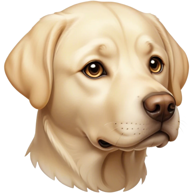 Cinematic Noble Cream Labrador Portrait Emoji, Poised and regal, with a strong, athletic build and a smooth, well-groomed cream Fur, deep-set soulful warm eyes, Simplified yet sharp and sophisticated features, highly detailed, glowing with a soft, dignified glow, high shine, intelligent and gentle, stylized with an air of grace, focused and attentive, soft glowing outline, capturing the essence of a watchful and loving companion, so majestic it feels as though it could bound out of the screen with effortless authority! emoji