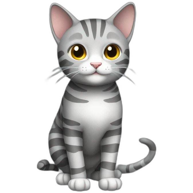 grey cat with stripes male happy full body emoji