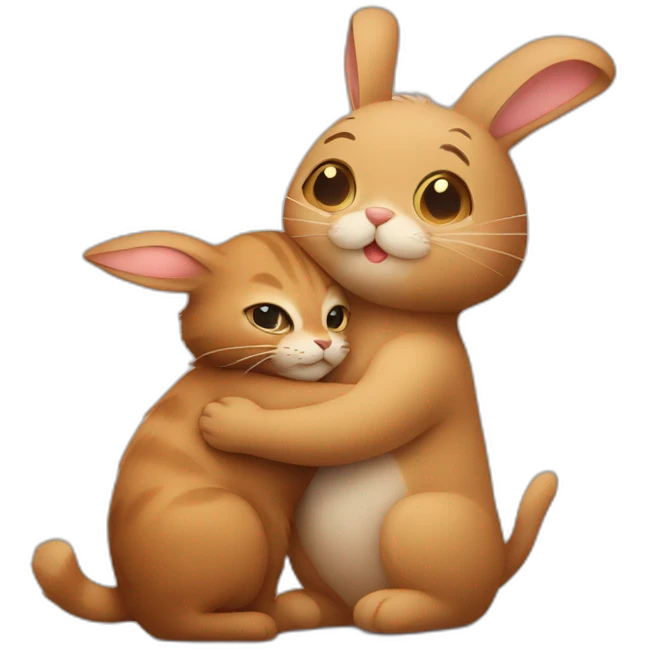 cat hugging brown rabbit emoji