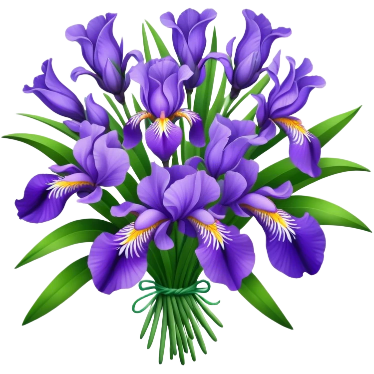 big bouquet Lavender Iris, luxuriant, leaf, bud emoji