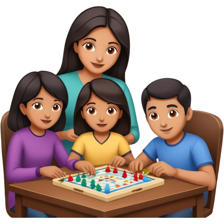 South Asian family with dark hair playing board games together at home emoji