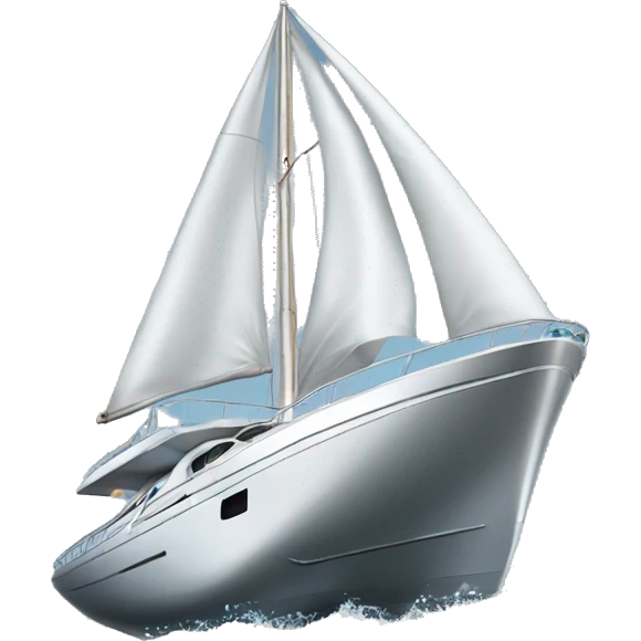 Silver Yacht with ocean with water waves on the bottom emoji