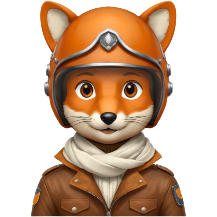 renard aviateur, casque en cuir vintage, écharpe blanche, blouson aviateur emoji
