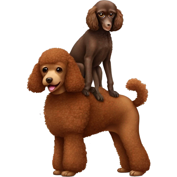 Brown poodle with a monkey, sitting on his back emoji