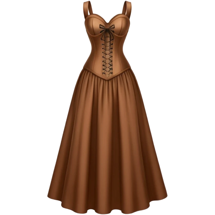 Realistic brown silk maxi dress isolated with a tight corset. No person, just a dress emoji