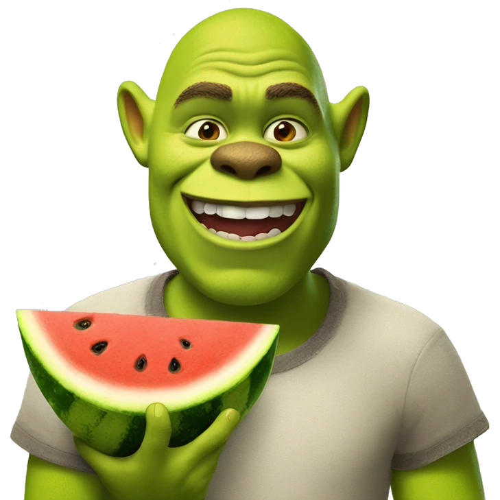 Shrek  eating watermelon with monkey facepaint  emoji