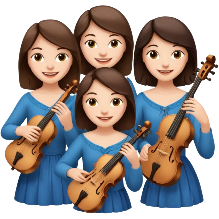 Create an imagine of three brunette women playing string instruments emoji