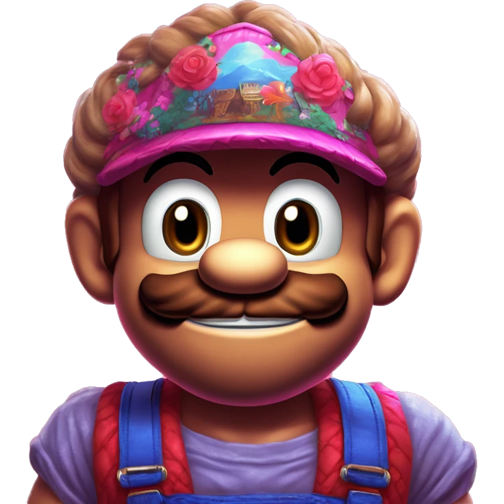 Synthwave Mario in Donkey Kong style, oil paint, epic eyes, intricate lips, exquisite pose, beautiful, desirable, logical, Midsommar  emoji
