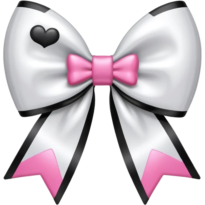 Metallic White bow with pink and black hearts  emoji