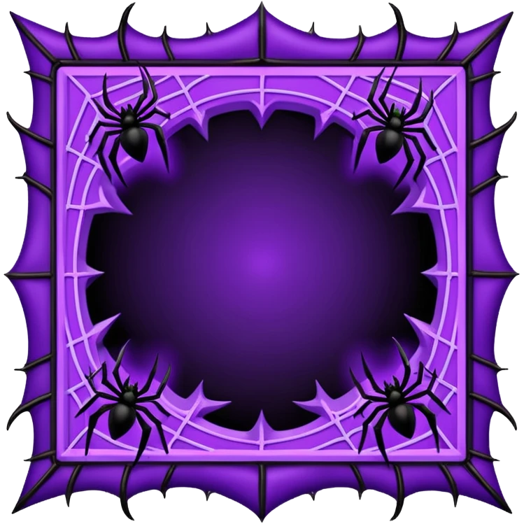 A square Halloween photo frame with glowing neon-purple spider-web patterns along the edges and a few small black bats perched on the corners. The center is completely transparent  emoji