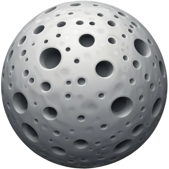 gray, moon-like ball emoji, covered in white impact craters and areas of lighter plains emoji
