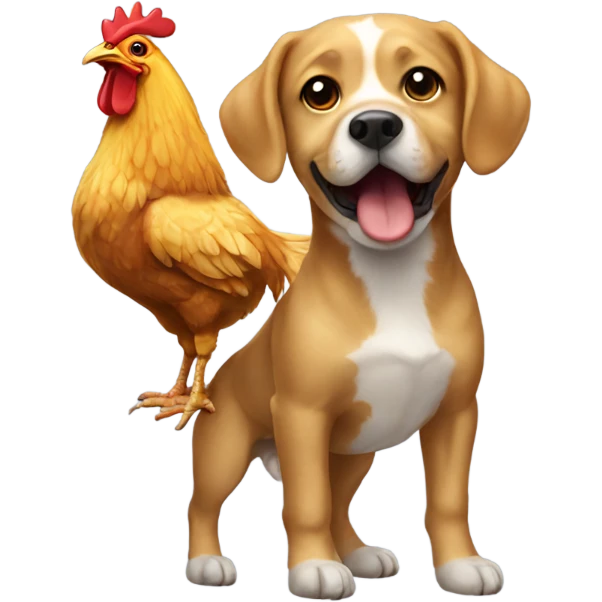 Cute dog with a chicken riding it emoji