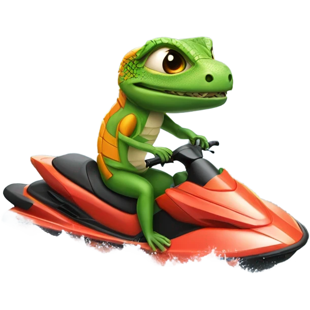 Lizard riding a jet ski emoji