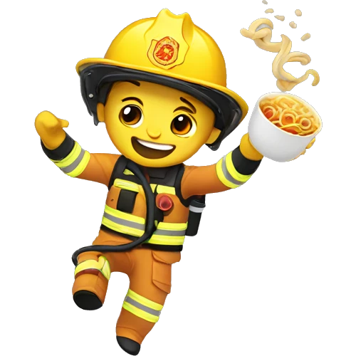 Firefighter eating ramen doing a backflip emoji