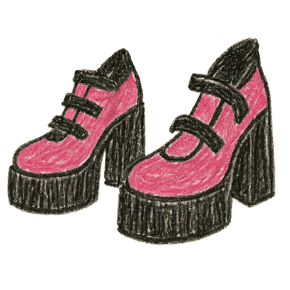 BLACKPINK-inspired gothic shoes, no hearts, playful and bold, black and pink emoji