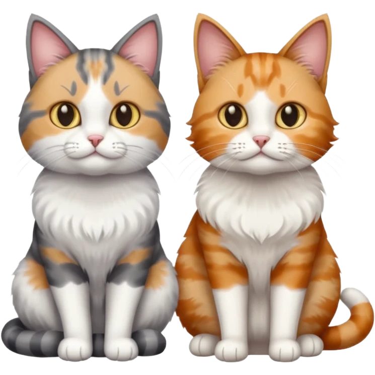 a realistic looking very fluffy grey and white cat sitting next to another cat emoji
