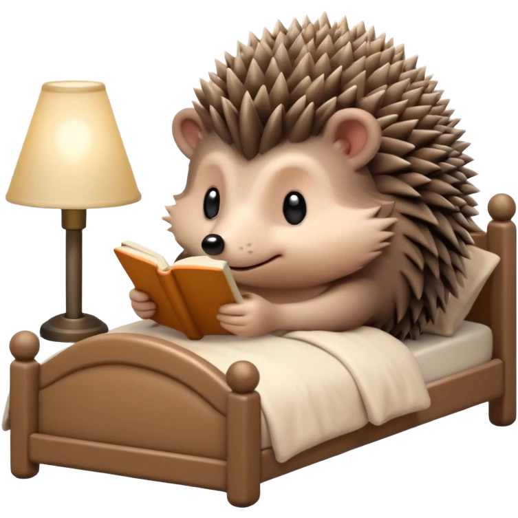 hedgehog reading in bed with retro light lamp next to it emoji