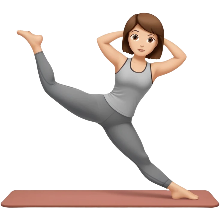 Pretty, slightly curvy white Woman with short brown hair doing Pilates exercises  emoji
