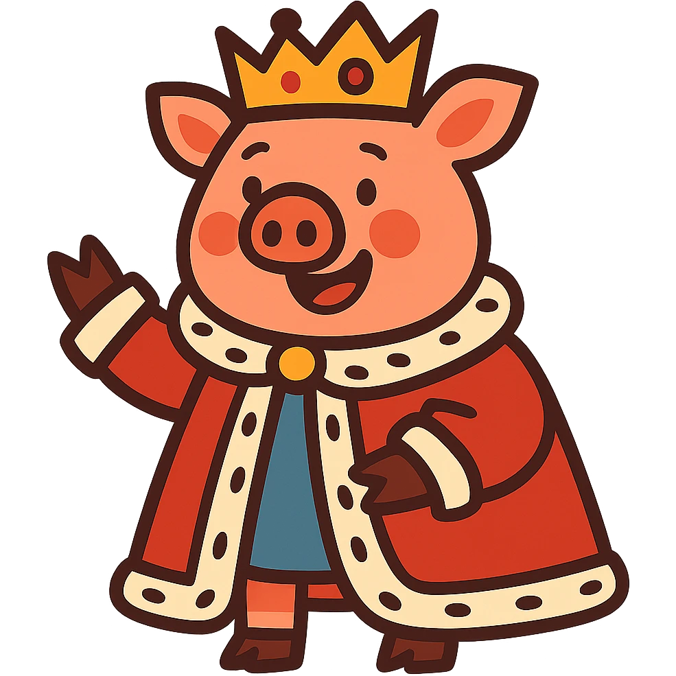 king pig with royal robe and crown, playful style emoji