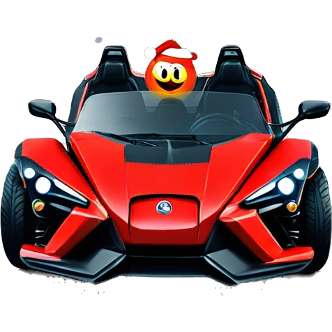 Piranha in red Polaris Slingshot at Christmas emoji